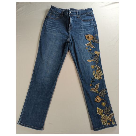 So Slimming Girlfriend Jeans 18R Embroidered Floral Slim Ankle Stretch Blue - Picture 2 of 16